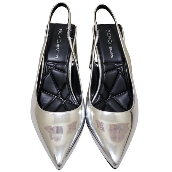 BCBGeneration Trina Pointed Toe Slingback Heels Size US 7.5M Silver Metallic - Picture 3 of 5